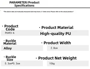 Detailed size chart for punk style PU leather belt with 5.3cm alloy buckle dimensions