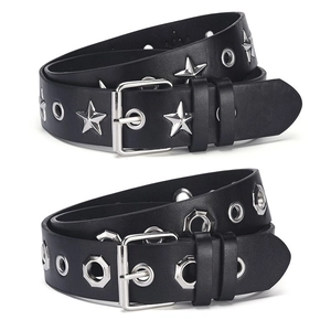 Ceinture en Cuir PU Punk Avec Rivets Étoile et Octogone Oeillets pour Femmes Hommes Y2K Gothique Casual Jeans Boucle Argent