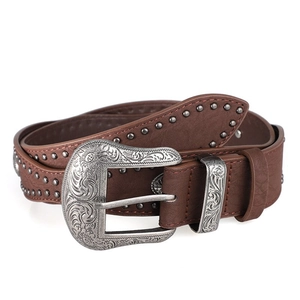 Ceinture vintage Y2K marron avec rivets métalliques et boucle sculptée au style western