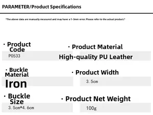 Guide des tailles détaillé montrant la largeur de la ceinture et du boucle