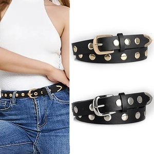 Punk Rock Studded PU Leather Belt For Men Women Double Row Metal Rivet Waist Strap With Pin Buckle Hip Hop Streetwear Accessory