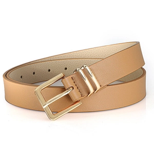 Minimalistische lichtbruine PU-lederen riem met gouden vierkante gesp voor dames
