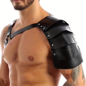 Adjustable men's PU leather shoulder armor with silver rivets for cosplay events