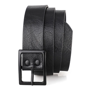Classic black PU leather belt for men featuring a matte pin buckle and lychee texture
