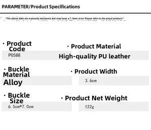 Detailed specifications chart of the vintage PU leather belt with alloy buckle dimensions