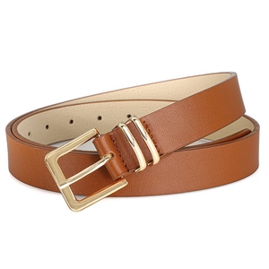 Minimalistische karamelbruine PU-lederen riem met gouden vierkante gesp voor dames