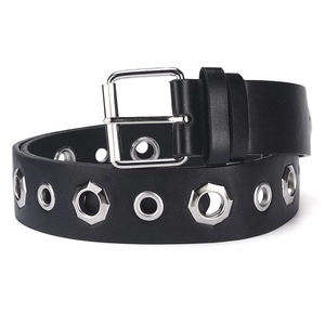 Ceinture punk en cuir noir avec œillets en étoile et boucle en métal pour jeans
