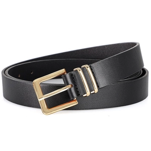 Klassieke minimalistische zwarte PU-lederen damesriem met een elegante gouden vierkante gesp
