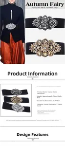 Vue détaillée de la boucle en cristal sur une large ceinture élastique noire