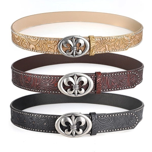 Ceinture en Cuir PU Gaufré Punk Rétro pour Hommes Femmes Style Western Gothique Boucle Fleur de Lys et Rivets