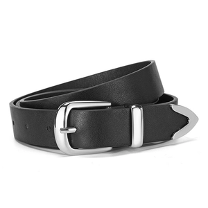 Ceinture en Cuir PU à la Mode pour Hommes Femmes Ensemble de Boucle à Aiguille Argent Style Western Business Accessoire