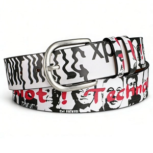 Vintage Portrait Graffiti Printed PU Leather Belt For Men Women Punk Streetwear Fashion Waist Belt With Alloy Pin Buckle