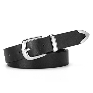 Ensemble de trois ceintures en cuir noir pour hommes et femmes avec boucles argentées