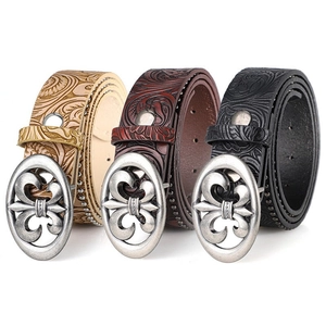 Ceintures en cuir vintage avec gaufrage floral et boucles fleur de lys en trois couleurs
