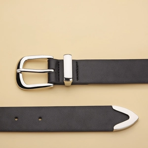 Ensemble de ceinture en cuir noir 3 pièces avec boucle argentée et embout métallique