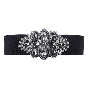 Ceinture élastique noire élégante pour femme avec boucle ornée de cristaux scintillants