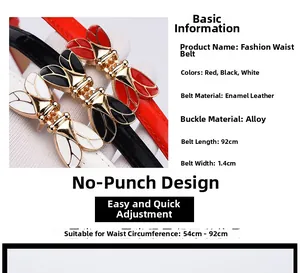 Three patent leather belts in red black and white with gold bee buckles 1.4cm wide