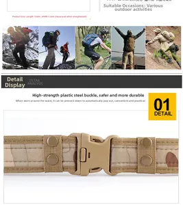 Ceinture tactique camouflage avec boucle en plastique 130x5cm pour randonnée et entraînement