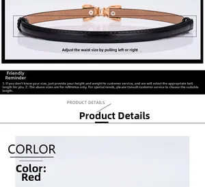 Detail of adjustable black skinny belt for women with a gold buckle for floral dresses