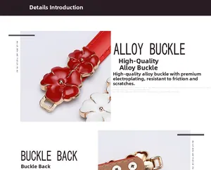Detail view of alloy flower buckle in red and white colors for thin decorative belts