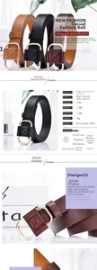 Detail of minimalist women's PU leather belt with alloy D-buckle and cross stitching