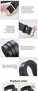Detail view of black vintage PU leather belt with silver alloy pin buckle for jeans