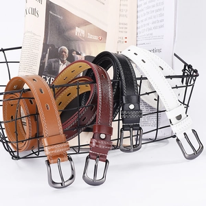 Women's leather belts with double stitching and metal buckles in four colors