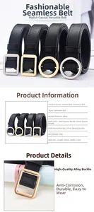 Detail view of the black belt featuring four different gold and silver alloy buckle styles