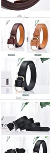 Detail view of lychee texture leather belts with golden square buckles in three colors