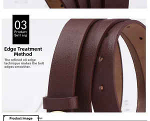 Vue macro détaillée de la ceinture en cuir marron foncé avec bords lisses et texture