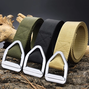 Tactical Outdoor Men Quick Dry Canvas Belt With Alloy Triangle Buckle Heavy Duty Nylon Woven Waist Strap For Hiking Sports