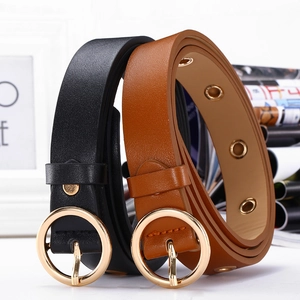 Ceinture Femme à la Mode en Similicuir Boucle Ronde en Alliage Doré Oeillets Métalliques Évidés Sangle de Taille pour Jeans Robes