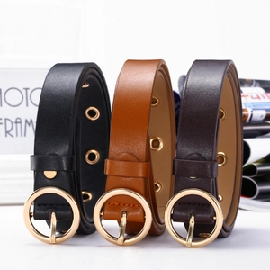 Lot de trois ceintures en cuir pour femmes avec œillets métalliques et boucles dorées rondes