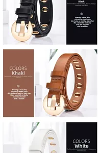 Ceintures en cuir pour femmes en trois couleurs avec boucles dorées et œillets en métal