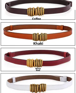 Detailed comparison of vintage leather belts in coffee, khaki, burgundy, and white colors