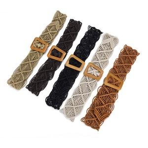 Vintage bohemian braided waist belts in five colors with retro square wooden buckles
