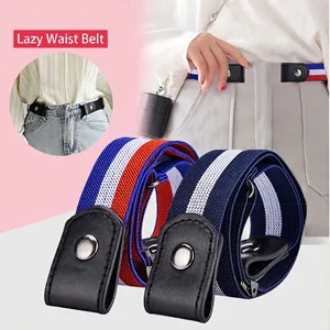 Elastic invisible belt with striped patterns and leather ends for jeans and casual wear