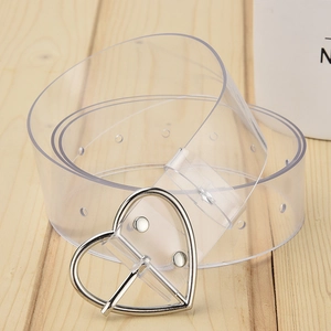 Women Transparent PVC Waist Belt With Heart Shape Alloy Pin Buckle Clear Iridescent Laser Belt For Jeans Dress Fashion
