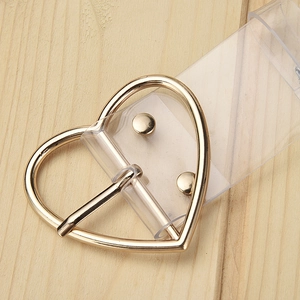 Transparent PVC belt for women with a heart-shaped gold buckle for jeans or dresses
