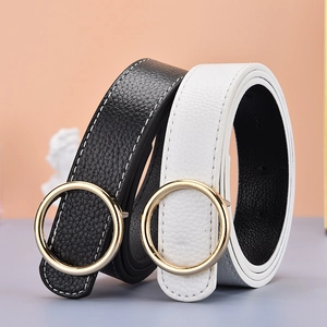 Ceintures tendance noir et blanc avec grandes boucles dorées rondes et coutures blanches