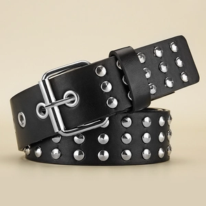 Punk Rock Rivet Studded Faux Leather Belt For Men Women Triple Row Metal Studs Gothic Fashion Waist Belt With Pin Buckle