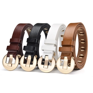 Ceintures en cuir pour femmes avec œillets creux et boucles dorées rondes en quatre tons