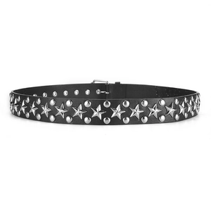 Ceinture punk en cuir noir avec rivets étoiles argentés et boucle ardillon pour hommes