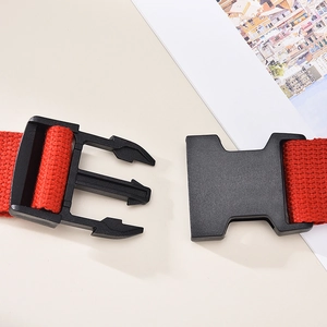 Red canvas belt with black plastic quick-release buckle for outdoor jeans fashion