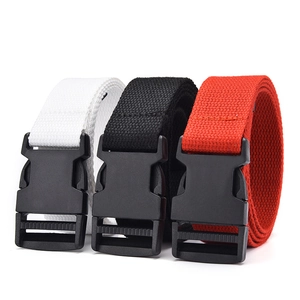 Nylon canvas waist belt with plastic quick release buckle in white black and red