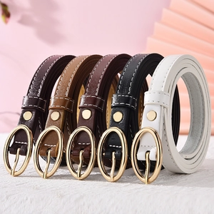 Cintura Sottile da Donna in Ecopelle Fibbia Ovale ad Ardiglione Oro Cuciture a Contrasto Vintage Cinturino Sottile per Jeans Abiti