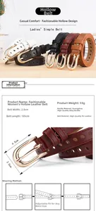 Détails de diverses couleurs de ceintures en cuir PU évidé de 2cm avec boucle en alliage