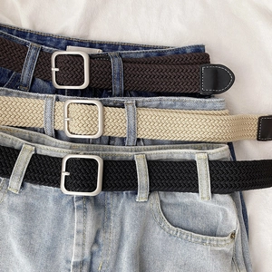 Cinturón Trenzado Elástico Unisex de Lona Con Hebilla de Pasador de Aleación Accesorio de Moda Casual para Hombre Mujer
