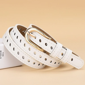 Ceinture fine blanche ajourée pour femme avec boucle fer à cheval dorée pour les robes