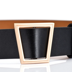 Ceinture large en cuir PU pour femmes avec boucle trapézoïdale en métal or rose